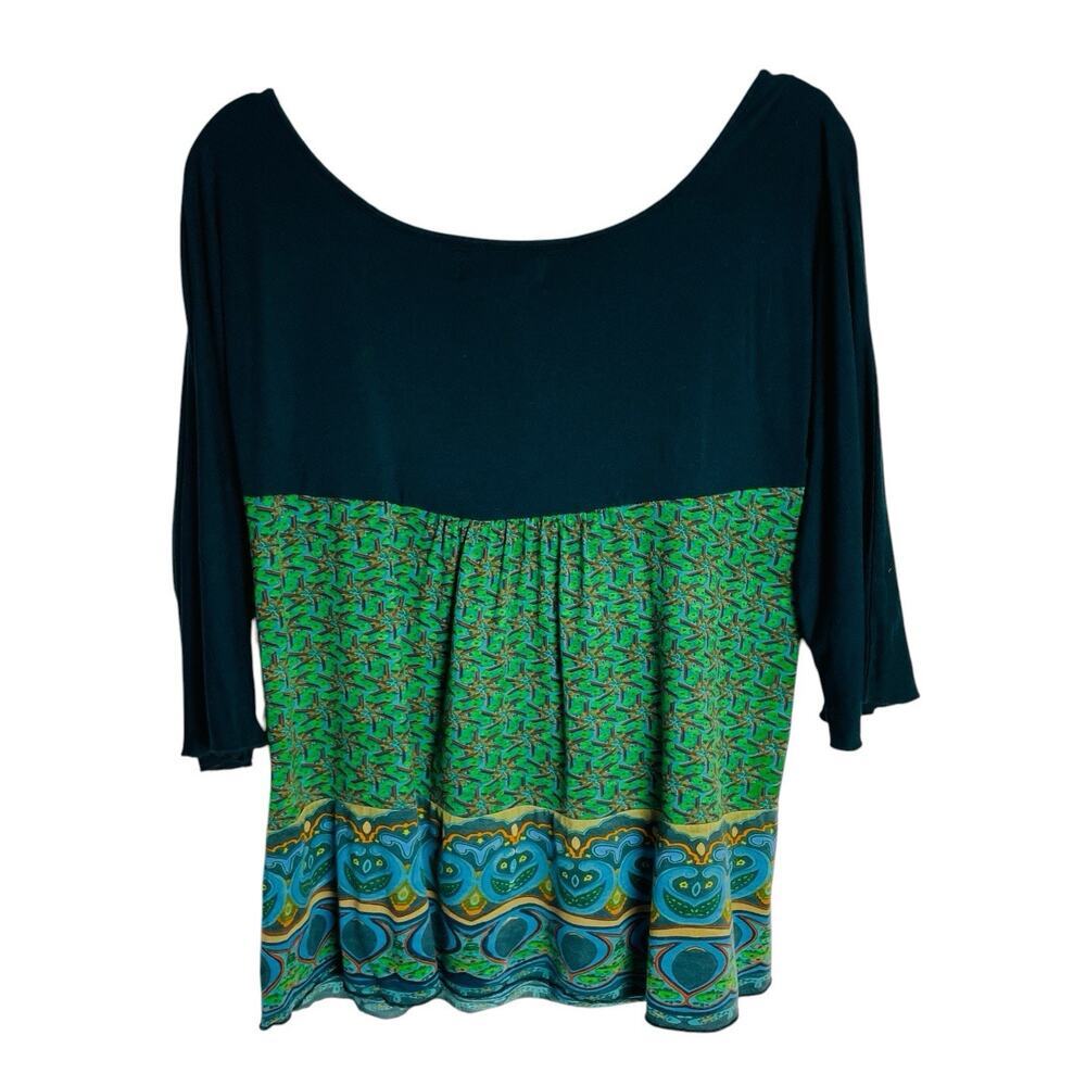Casual Living Sequined Boho Top Womens L Blue Green Gold 3/4 Sleeve Scoop‎ Neck - Picture 2 of 8